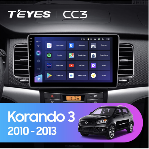 Штатная магнитола Teyes CC3 3/32 GB для SsangYong Actyon, Korando 2010-2013 на Android 10.0