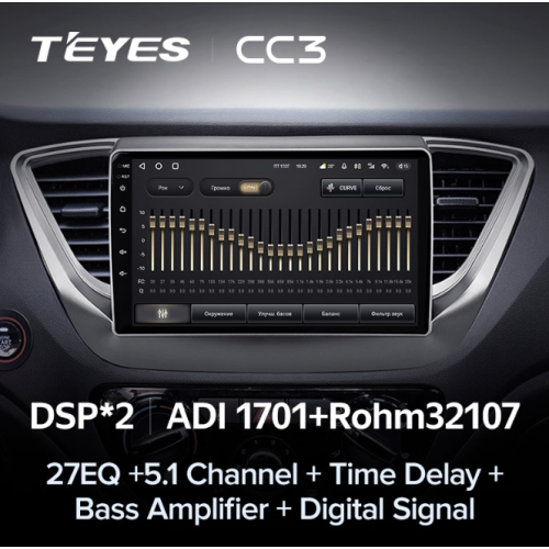 Штатная магнитола Teyes CC3 6/128 ГБ для Hyundai Solaris II 2017-2020 на Android 10.0