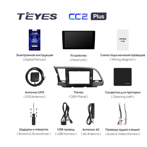 Штатная магнитола Teyes CC2 Plus 6/128 ГБ для Hyundai Elantra VI (AD) 2016-2019 на Android 10.0