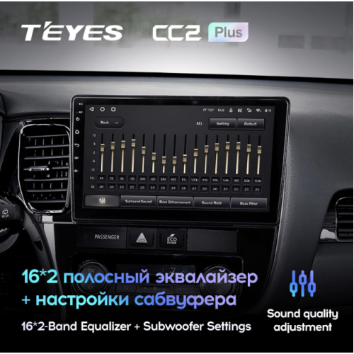 Штатная магнитола Teyes CC2 Plus 6/128 ГБ для Mitsubishi Outlander III 2019-2024 на Android 10.0