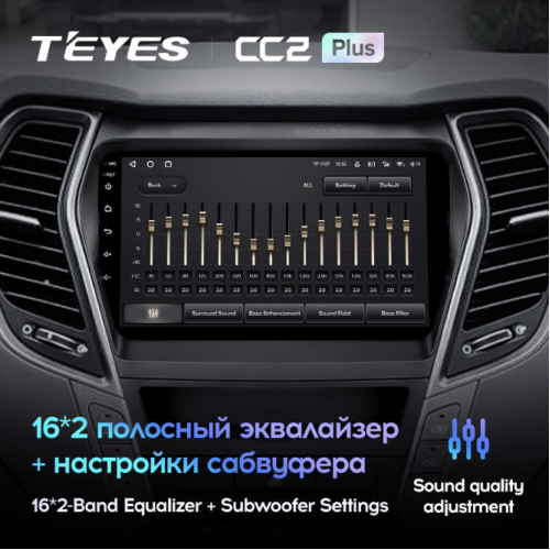 Штатная магнитола Teyes CC2 Plus 4/64 ГБ для Hyundai Santa Fe III 2012-2019 на Android 10.0