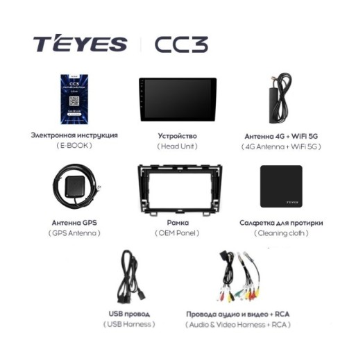 Штатная магнитола Teyes CC3 4/64 ГБ для Honda CR-V 2007-2012 на Android 10.0