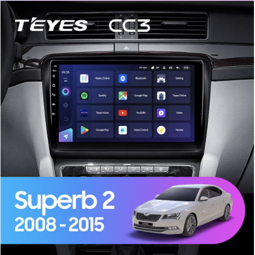 Штатная магнитола Teyes CC3 3/32 ГБ для Skoda Superb II (B6) 2008-2015 на Android 10.0