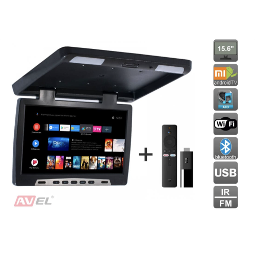 Потолочный монитор на Android AVS115 (черный) + Xiaomi Mi TV Stick + AV1252DC