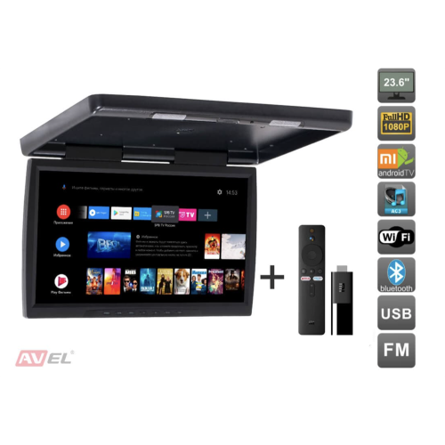 Потолочный монитор на Android AVS2230MPP (черный) + Xiaomi Mi TV Stick + AV1252DC